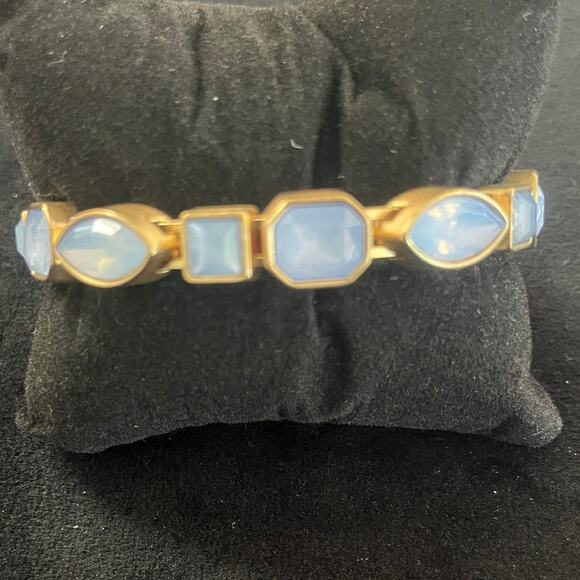 Vintage Faux Gold and Geometric- Cut Moonstone Bangle Bracelet - Magnetic Clasp - Picture 1 of 4